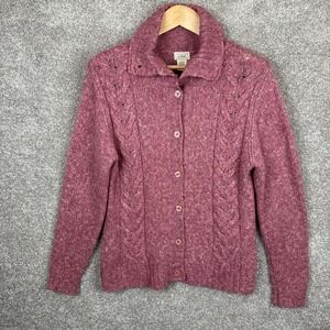 LL Bean Women's Medium Sweater Marled Cardigan Wool Blend Button Front